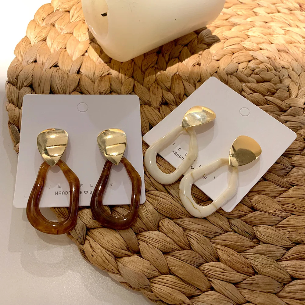 JUHU Korea 2022 water drop metal irregular hollow alloy earrings vintage resin personality acrylic earrings jewelry for women