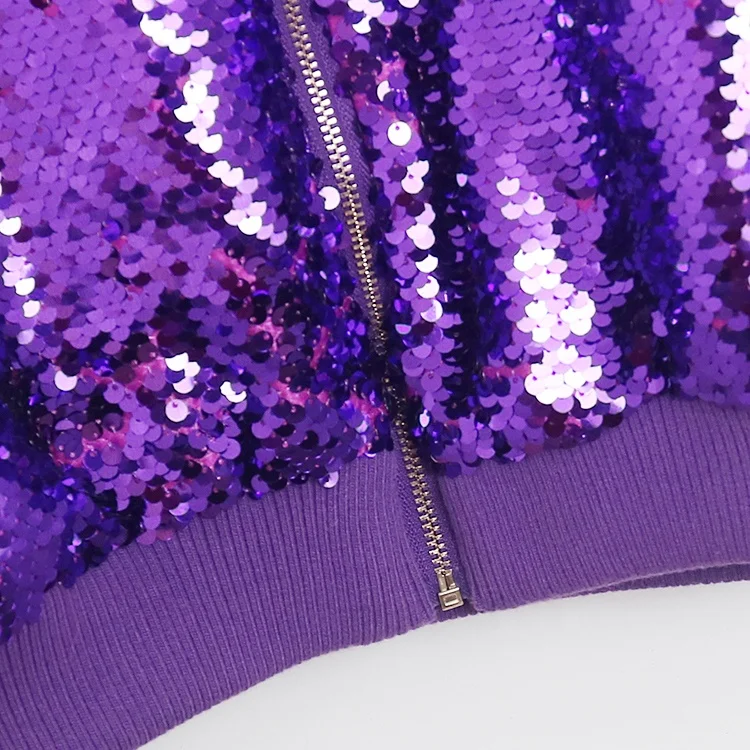 OEM fashion sequins jacket hot selling purple color in spring children jacket in stage for any occasion