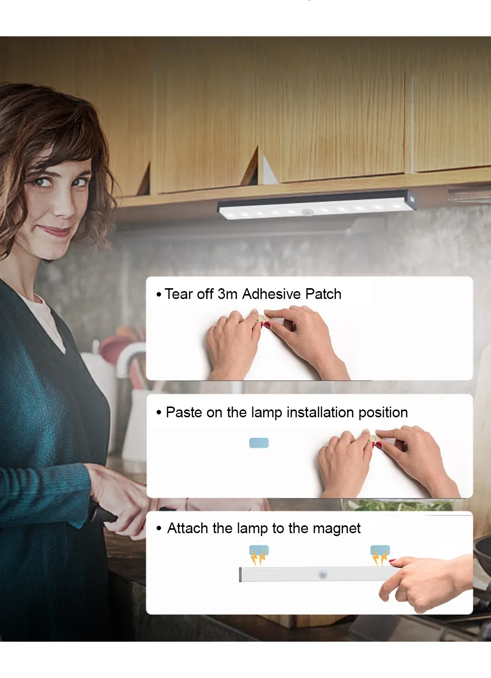 LED Cabinet Light Clear Luminous USB Body Lamp Furniture Light OEM Switch Magnetic Wall Motion Sensor Under LED Cabinet Light