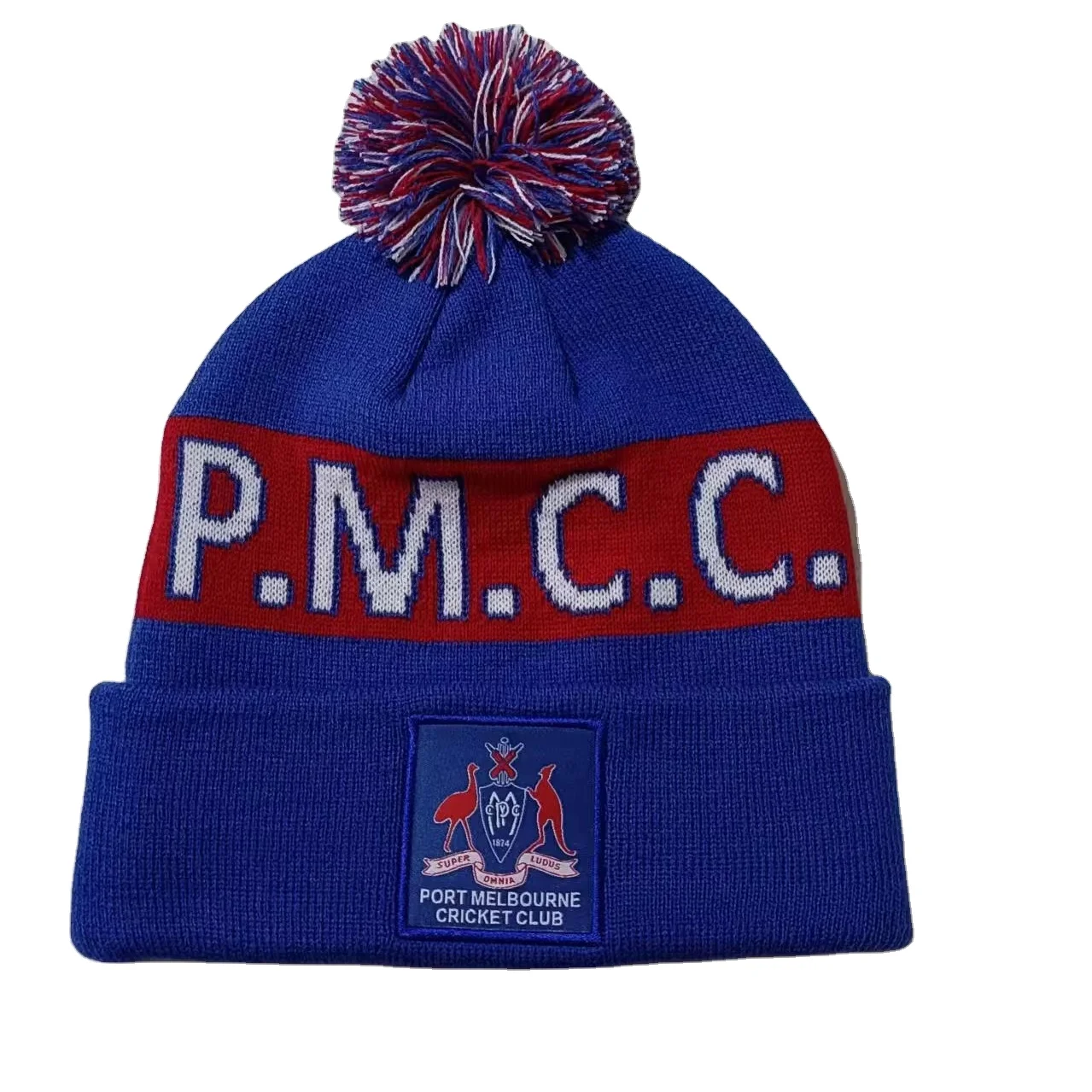 D2 MOQ 20PCS  knitted pom pom sport bobble hats winter knit toque custom hockey beanie with embroidered logo