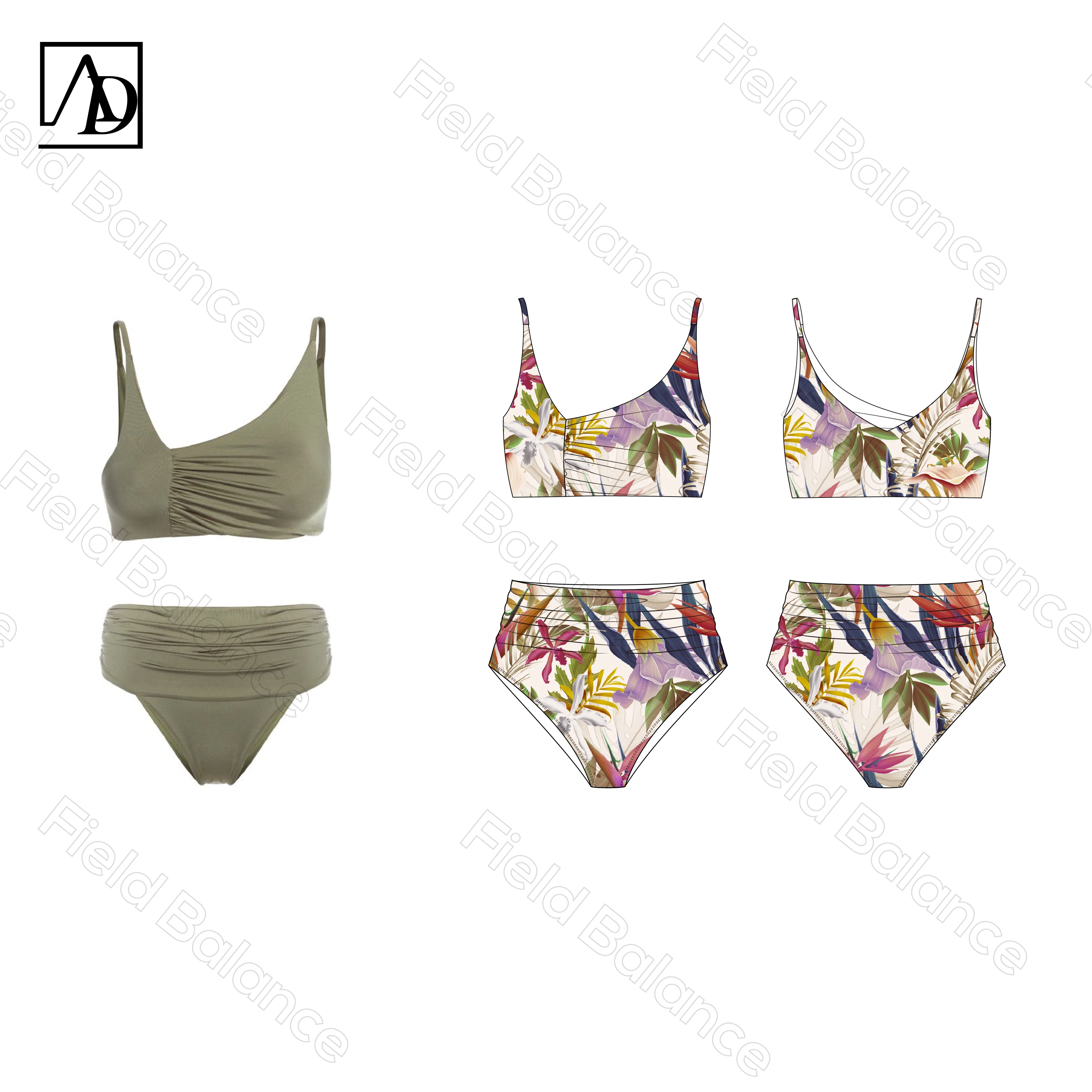 2024 Fashion New Factory Custom Printing One Piece Swimwear Split Sexy Bikini Tube Top Bandeau High Waist Swimsuit Bathing Suits