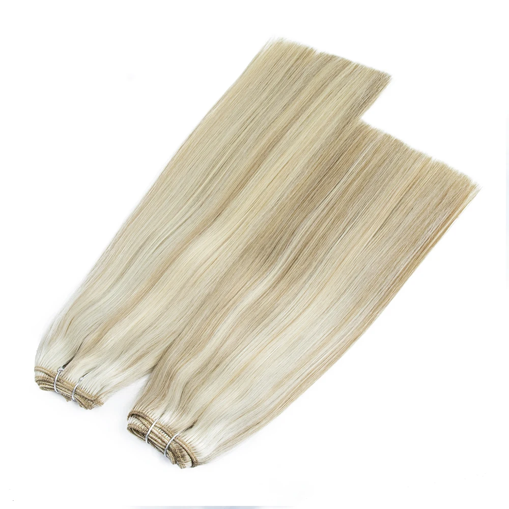 One Donor Machine Double Drawn 100% Human Russian Virgin Bone Straight Piano Color 613 Blonde Human Hair Weft