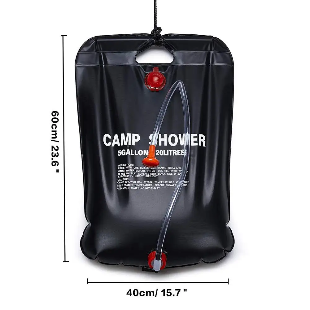 
20L Portable Outdoor Hiking Shower Tools Travel Beach Water Bag PVC Camping Heating Solar Shower Bag 