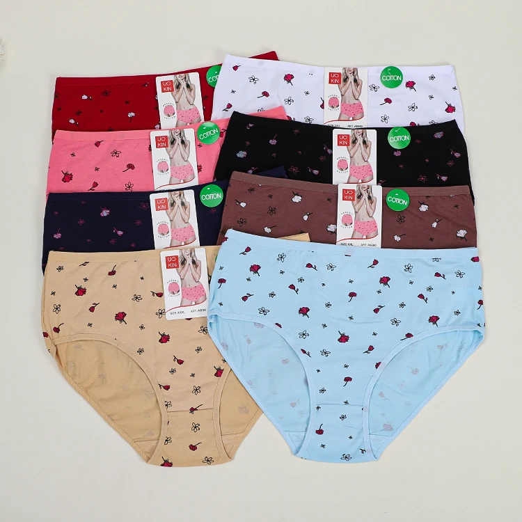 Ready to ship stock item cheap price plus size xxxl cotton mommy panties full briefs for women high rise floral print underwear