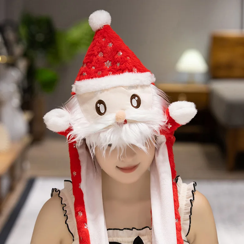 Unisex Cartoon Christmas Hat with Moving Ears Plush Infrared Heating and Air Bags for Winter Festivities or Birthdays