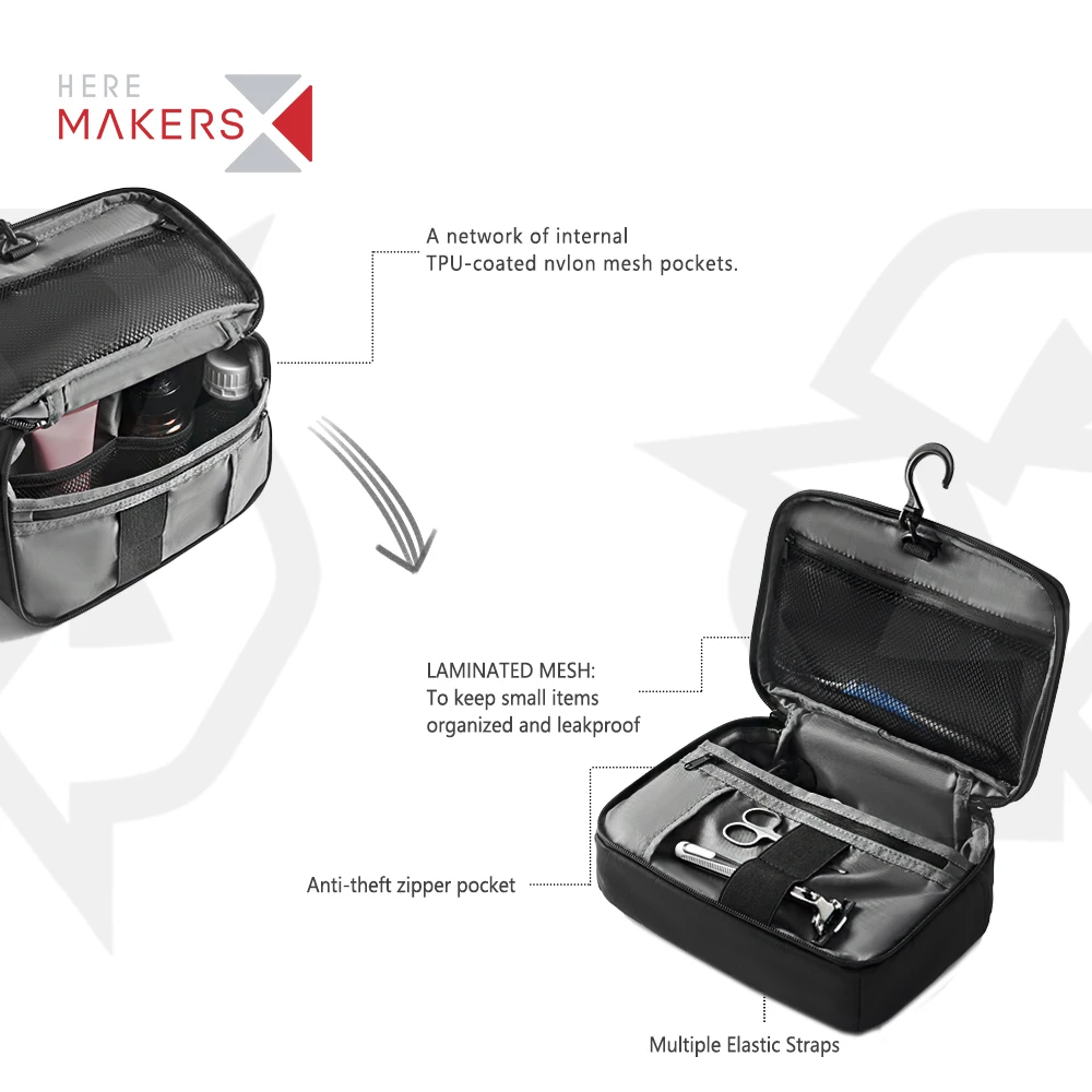 Factory Custom Large Capacity RPET Wash bag Waterproof Best Men Business Travel Toiletry Bag with Hanging Hook