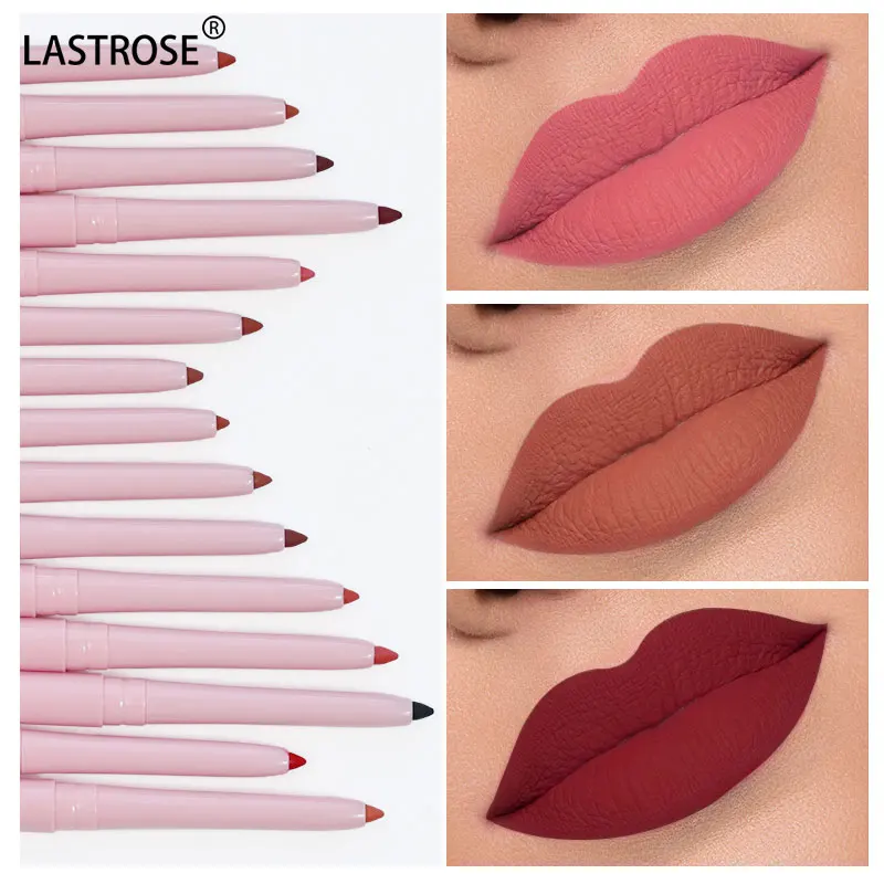 15 Colors Waterproof Twist Lip Liner High Pigment Pink Cosmetics Lip Pencil Vegan Private Label Lipliner