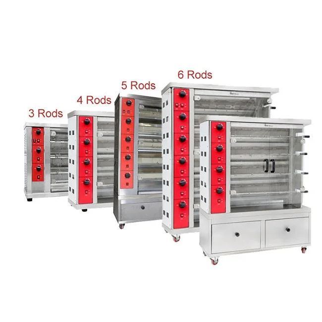 Kitchen Equipment Vertical Double Door Gas 2 To 9 Rods Commercial Roasted Chicken Rotisserie Machine Chicken Rotisserie Oven