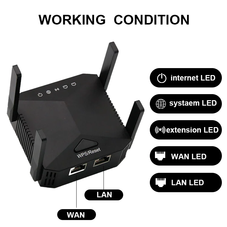 Custom Ac1200 Wifi Range Extender 1200mbps 5G Wifi Repeater Dual Band Strong Wifi Booster Long Range