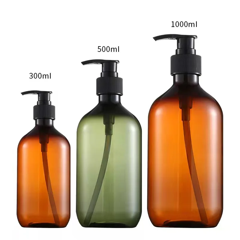 Luxury 500ml 1000ml Amber Green Matte Empty Biodegradable Eco Refillable Cosmetics PET Plastic Boston Lotion Pump Shampoo Bottle