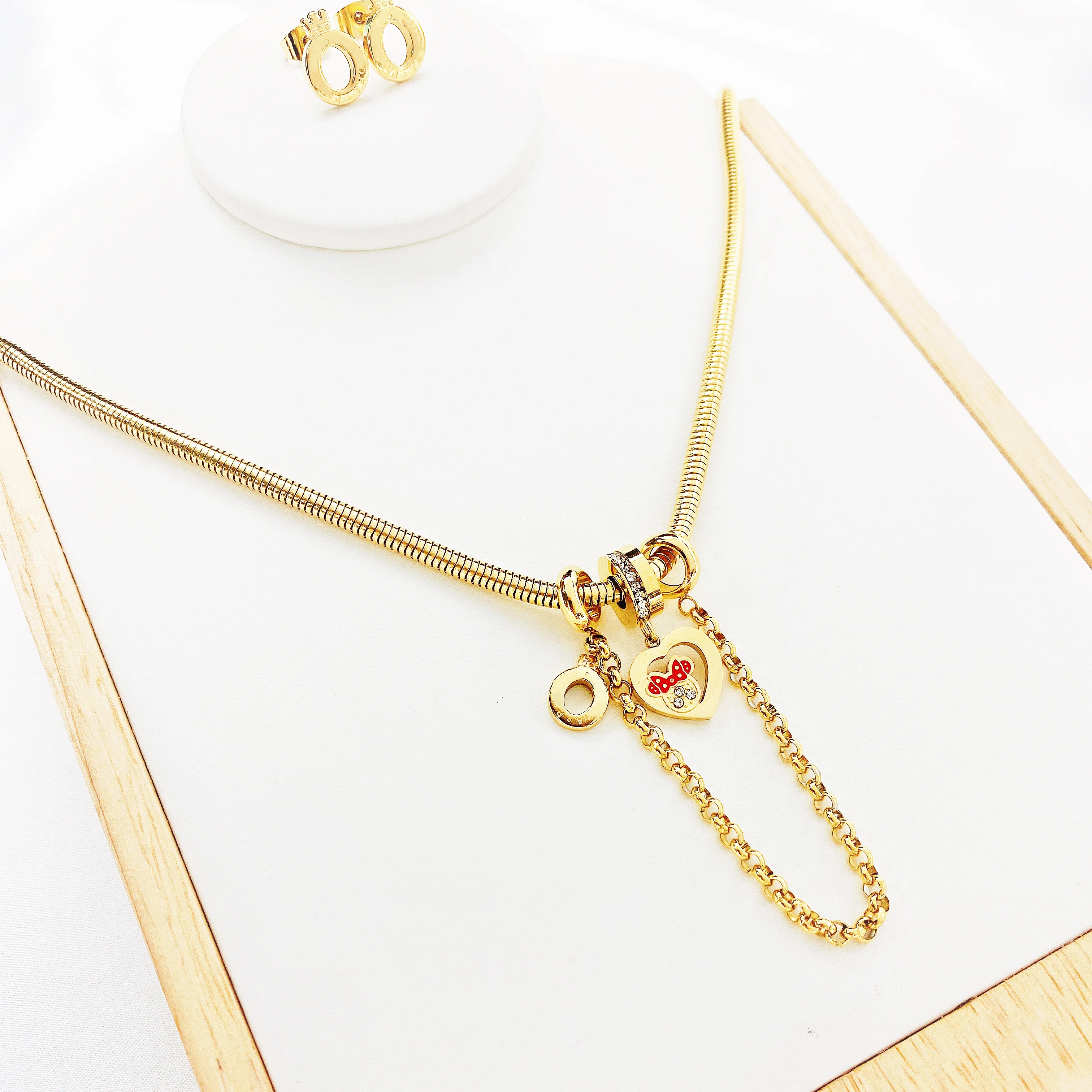 Cartoon Mouse Pendant Necklace Titanium Steel Chain Necklace Inlaid Crystal Fashion Trendy Women Jewelry Birthday Gift