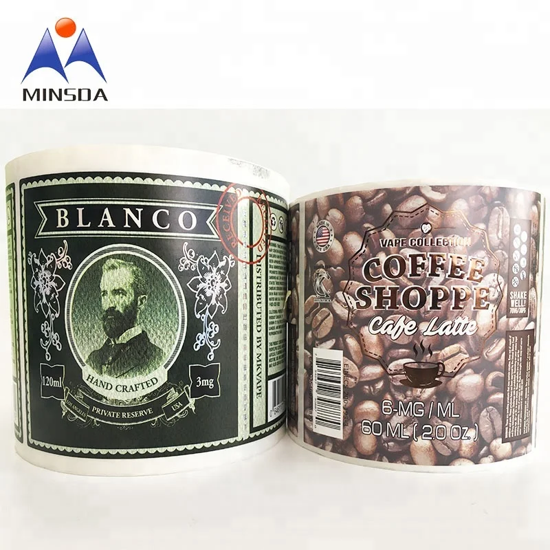 Minsda Custom Printing Vaper 30ml 60ml 120ml bottle sticker silver aluminum gold foil material adhesive bottle label sticker