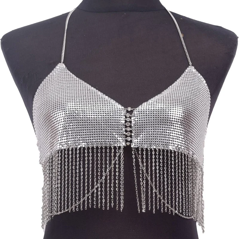 Цепочка для бюстгальтера с блестками серебряные украшения тела