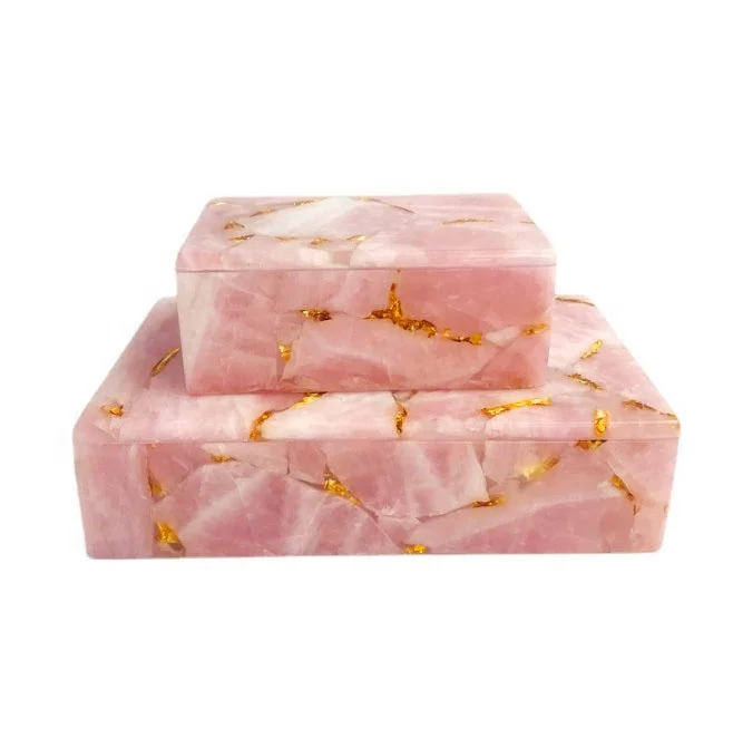 Luxury Pink Crystal Gemstone Jewelry Storage Box For Decoration