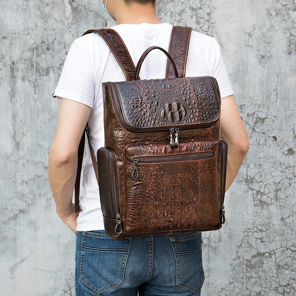 Marrant 7331 Crocodile Pattern Leather Backpack Large Capacity Travel Backpack Genuine Leather Laptop Backpack Bag for Men