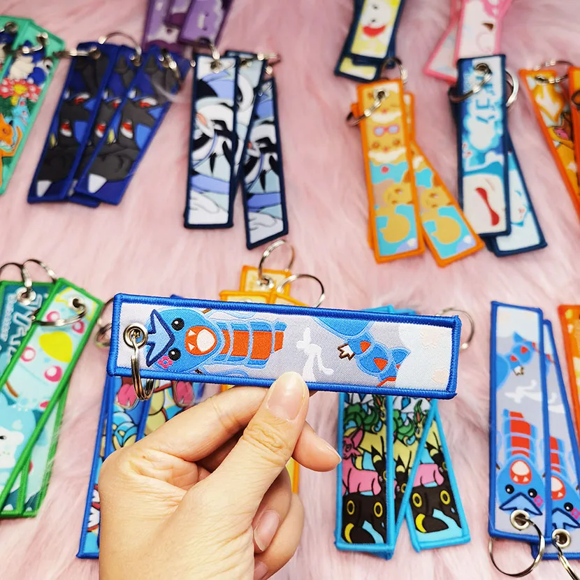 Factory Custom Wholesale Motorbike Car Anime Woven Embroidered Key Chain Tag Design Logo Fabric Embroidery Keychains