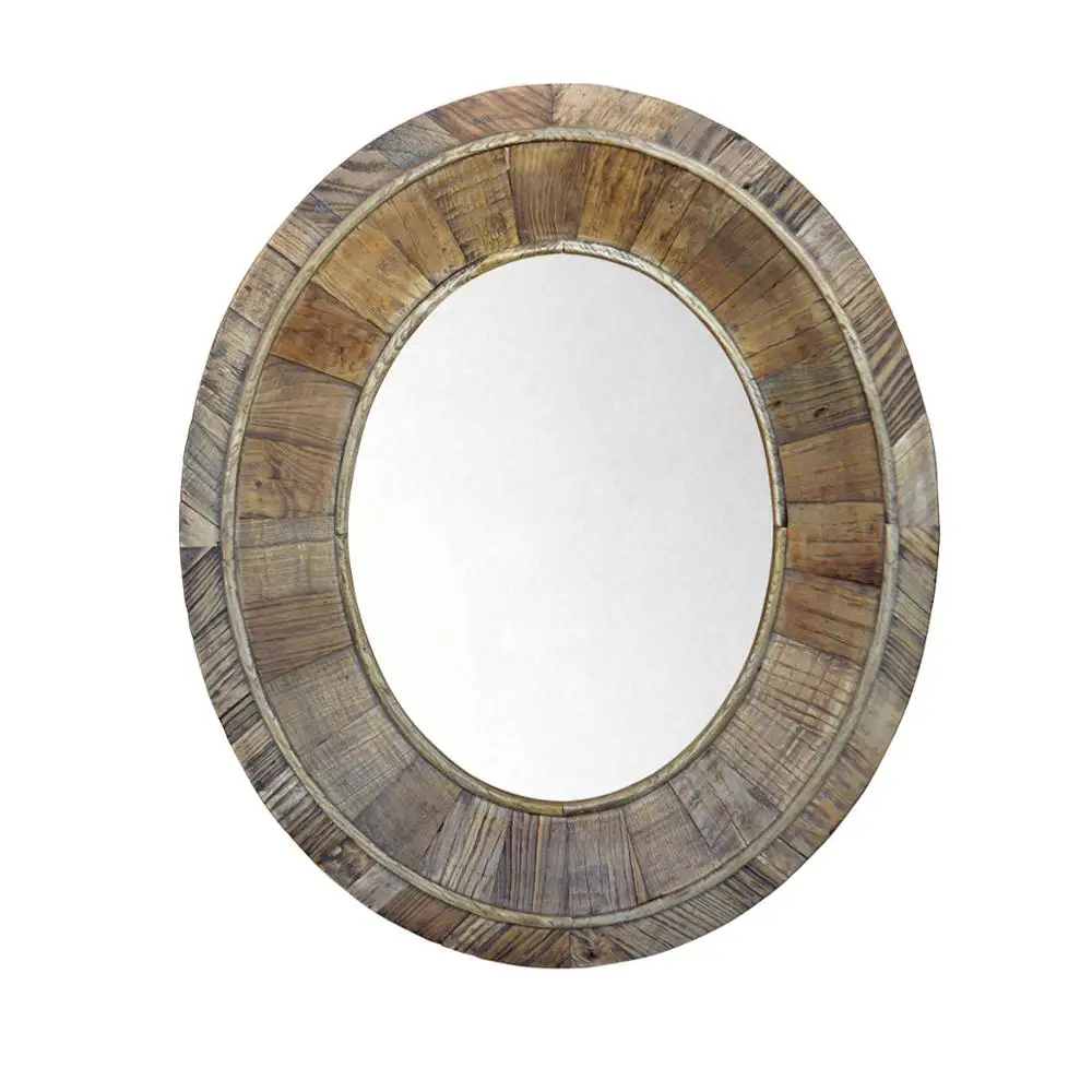 
French Style Antique Recycled Wood Decorative Oval Mirror HL110 