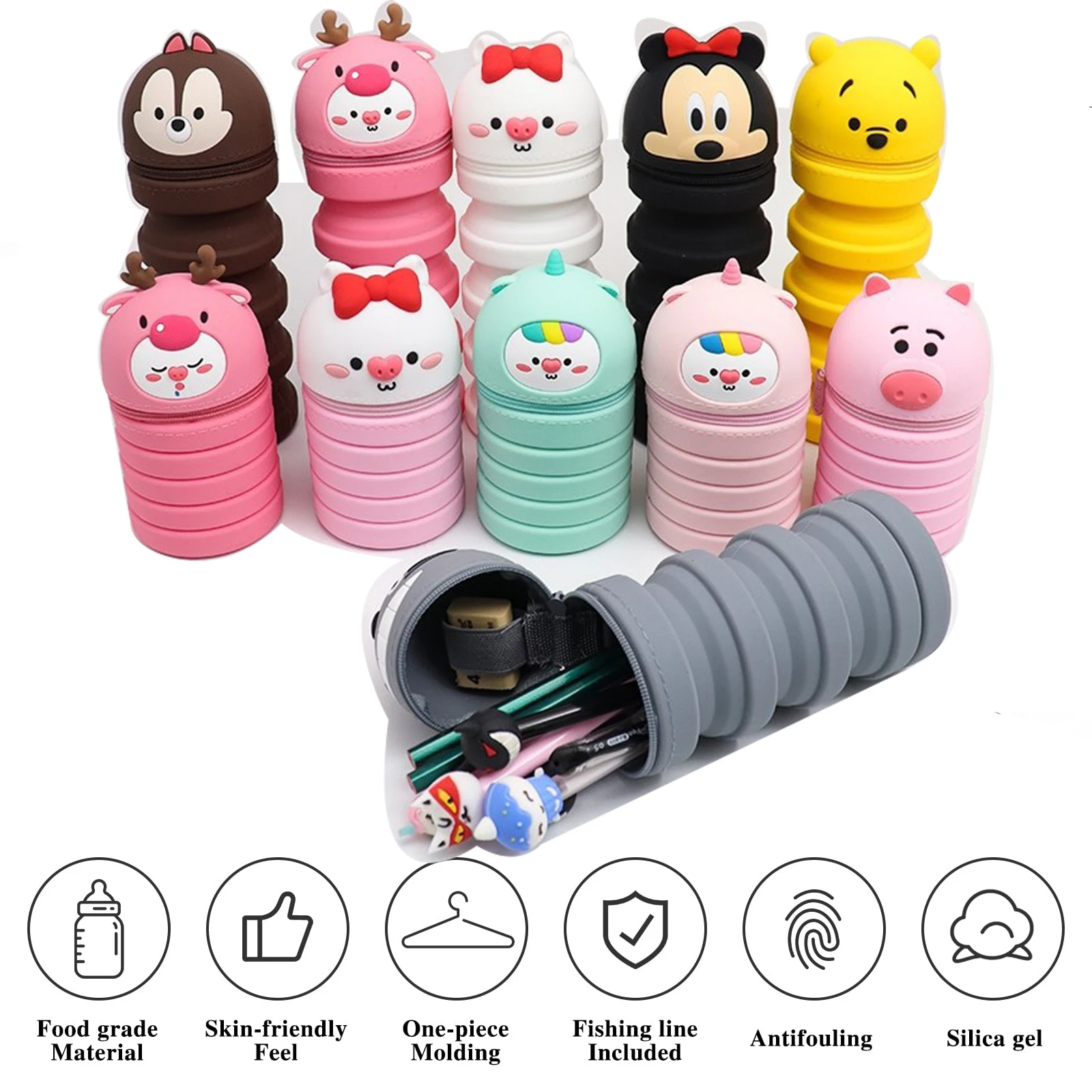 School Pencil Case Cute Stationery Pencil Box stand up silicone pen case zipper pencil bag for teenage