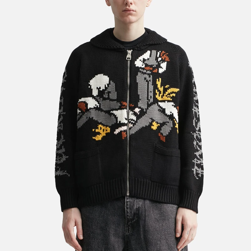 2023 Custom LOGO OEM men sweaters Intarsia Cotton Zip Up Cardigan Sweater Custom Casual Knitted Jacket Coat Knitwear For Men