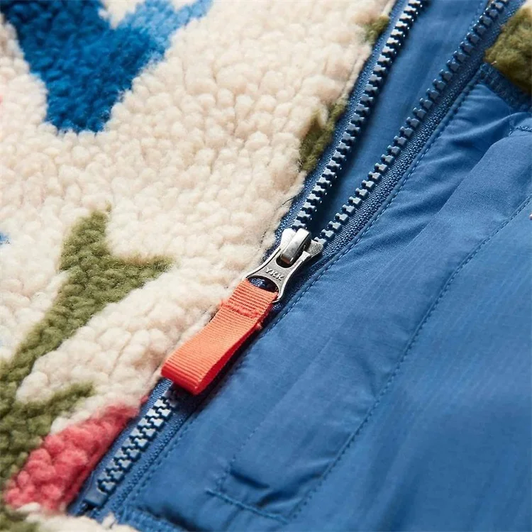 OEM Custom Funnel Neck Patch Waterproof Chest Pocket Shearling Sherpa Fleece Jacket For Men