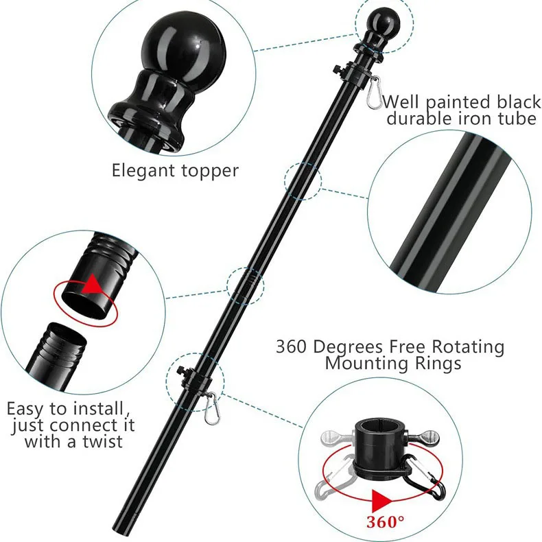 Residential Easy to Assemble 6 FT Stainless Steel Telescopic Flag Pole Outdoor with Rotating Rings