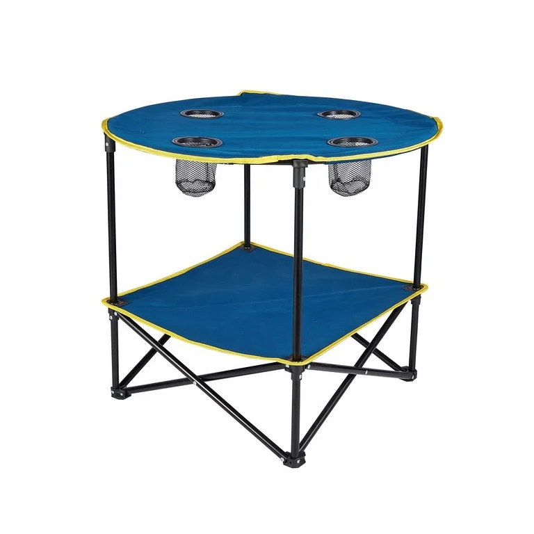 Outdoor Camping Picnic Travel 600D Fabric Top Foldable Dining Table Portable Canvas Folding Table with cup holders