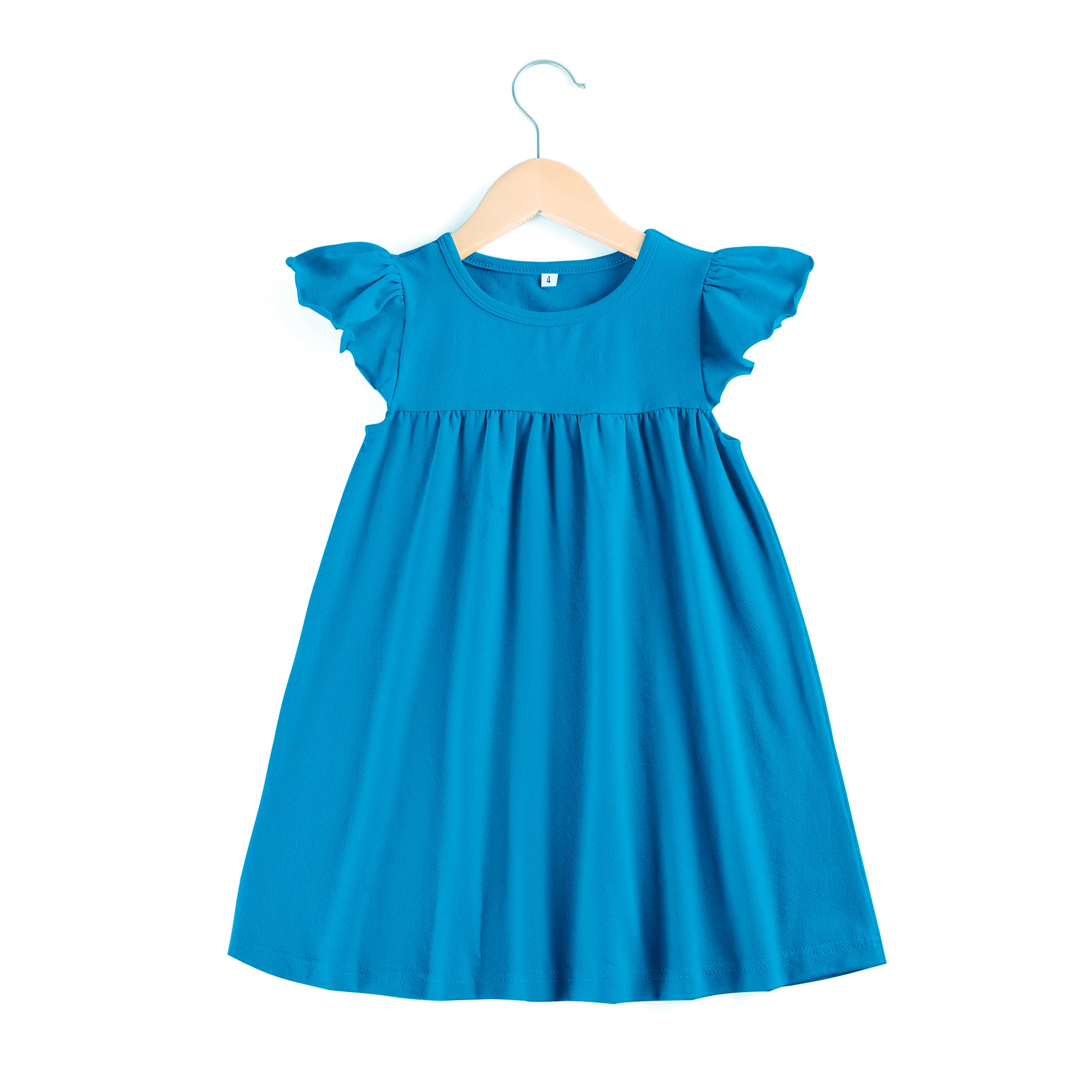 RTS summer pearl  dress  solid  cotton white girls dresses flutter sleeve  ruffle kids toddler girl  party dress2023