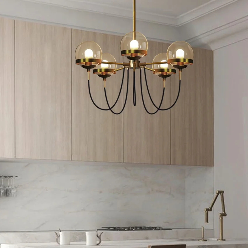 American Style Decorative Gold Bracket Amber Glass 8 lights Chandelier Pendant Lamp for Home