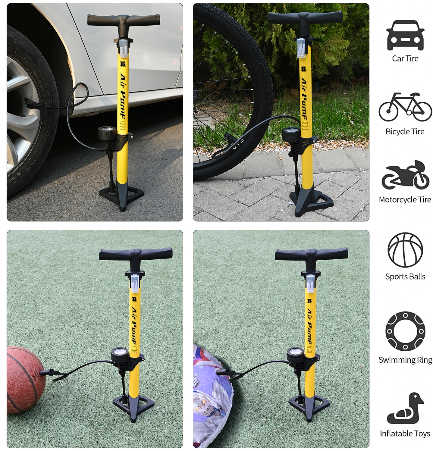 BM Bike Ball Pump Inflator Bicycle Floor Pump with Gauge for Presta and Schrader Bicycle Pump Valves-120Psi Max