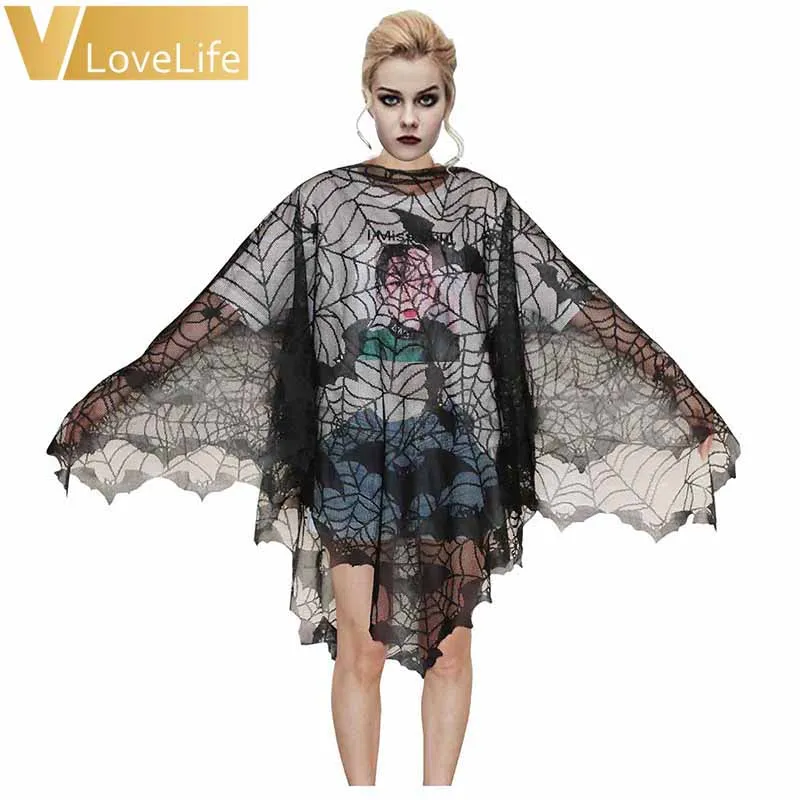 Vlovelife1pcs 58*58 дюймов Хэллоуин принт чёрной летучей мыши, с кружевной шалью, паутина черный кружевной накидкой, для использования в помещении или на открытом воздухе товары для вечеринки