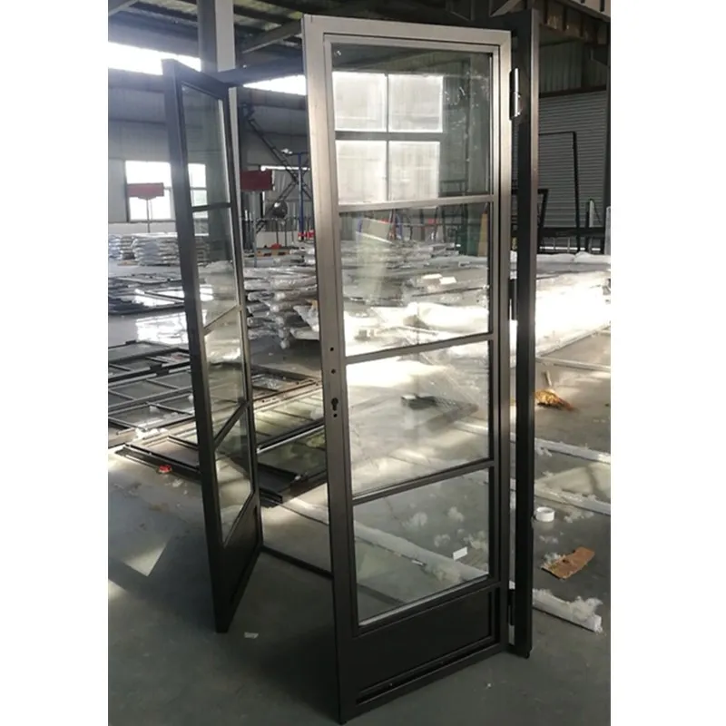 New design custom black metal frame glass window and door double glass steel aluminium frame door design
