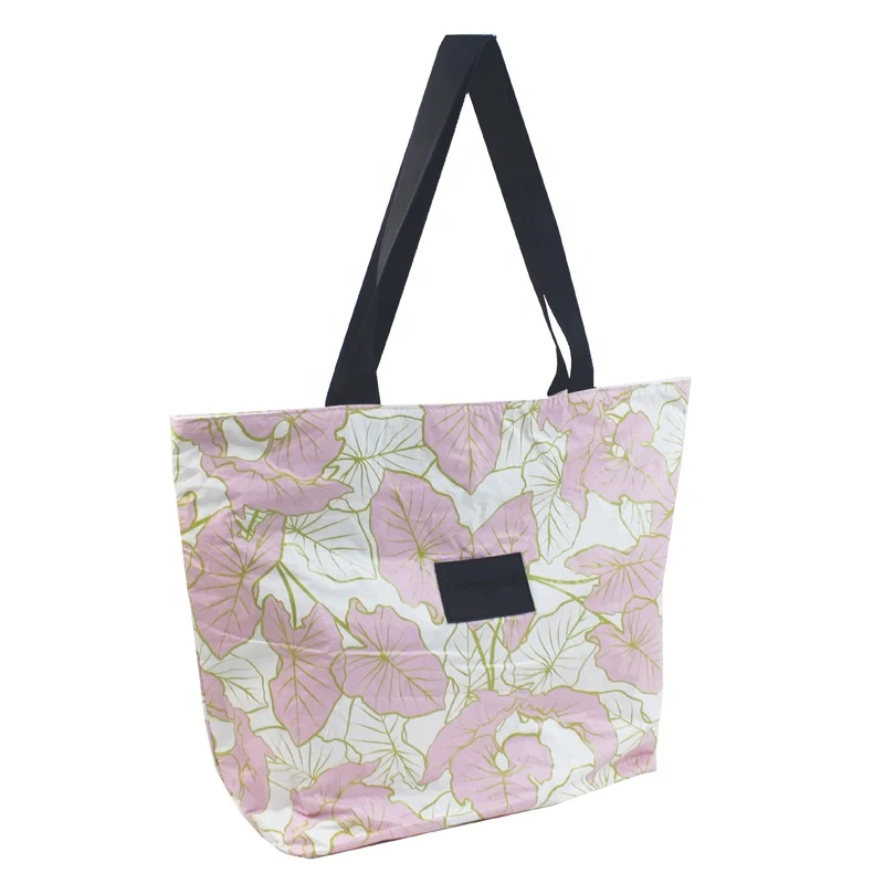 High Quality Rubber Zipper Custom Print Reversible Tyvek Paper Shopping Tote Bag Soft Dupont Day Tripped Beach Handbag