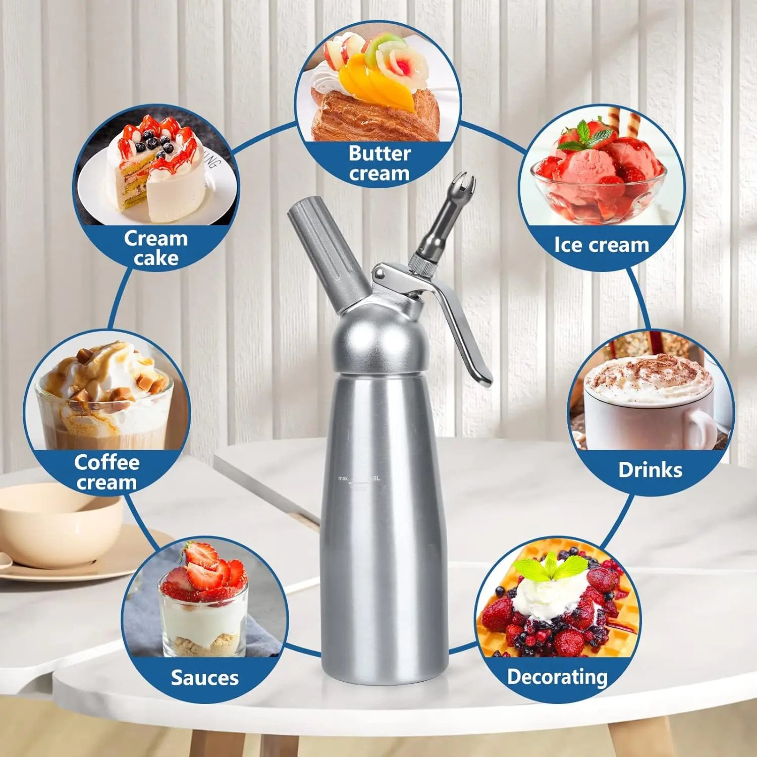 Cream Dispenser 250ml 500ml Culinary  Professional stainless steel whipped cream dispenser