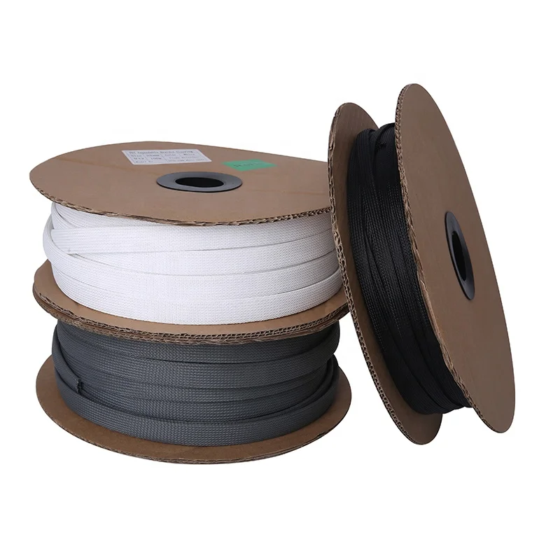 Flame Retardant Woven Wrap Around Braided Sleeving , Eco-Friendly Braided PET Woven Mesh Tube