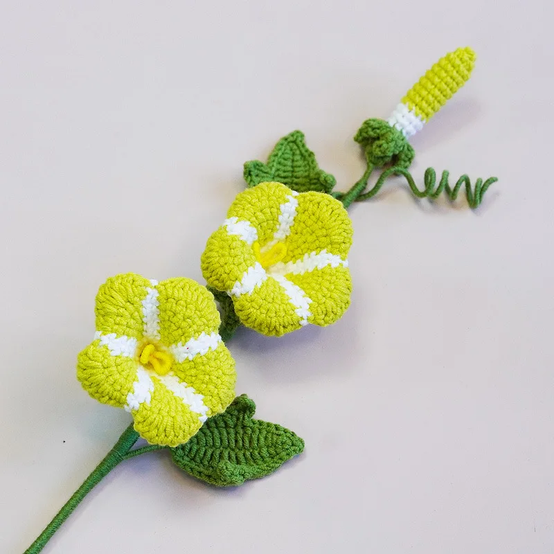 Multi Style Artificial Flower Wool Finished Products Crochet Single Flower Stem Forget me not Morning Glory Hand Knitted Flower