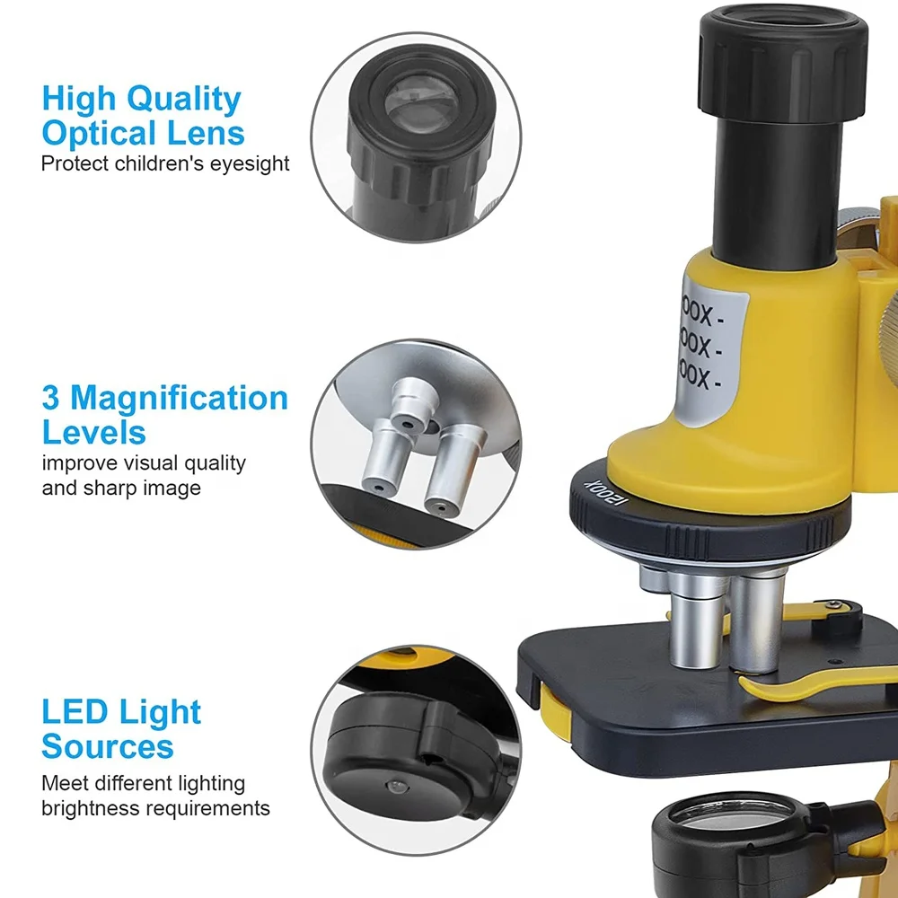 SD221 200X-1200X Kids Microscope Set Easy To Use Scientific Experiments Microscope Kit Toy For Gifts