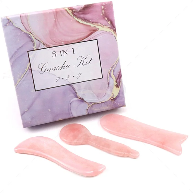 
 Камень Bian для похудения лица, инструмент для массажа тела, инструмент в форме рыбы, натуральный розовый кварц, нефрит, гуаша, набор  