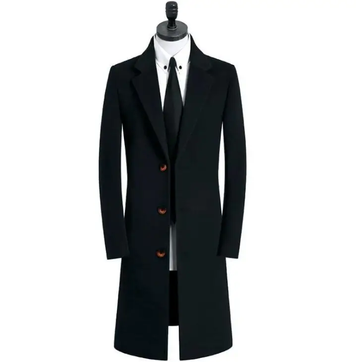 Зимнее мужское шерстяное пальто приталенная красивая очень Длинная ветровка мужская туника плотное хлопковое средней длины