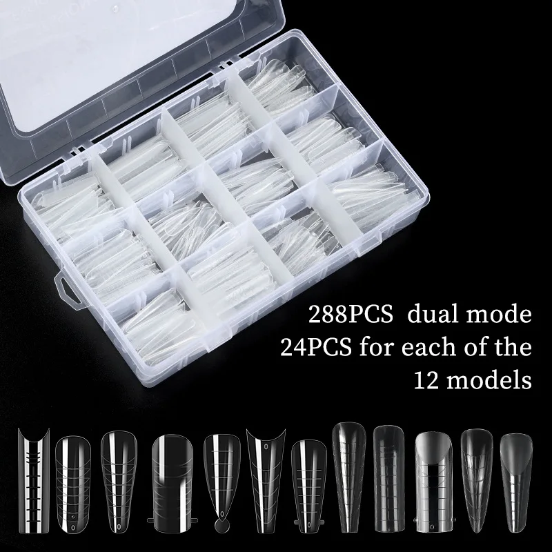 Acrylic Soft Gel Nail Tips Clear Transparent 288 Pcs Full And Half False Artificial Nail Tips For Extension