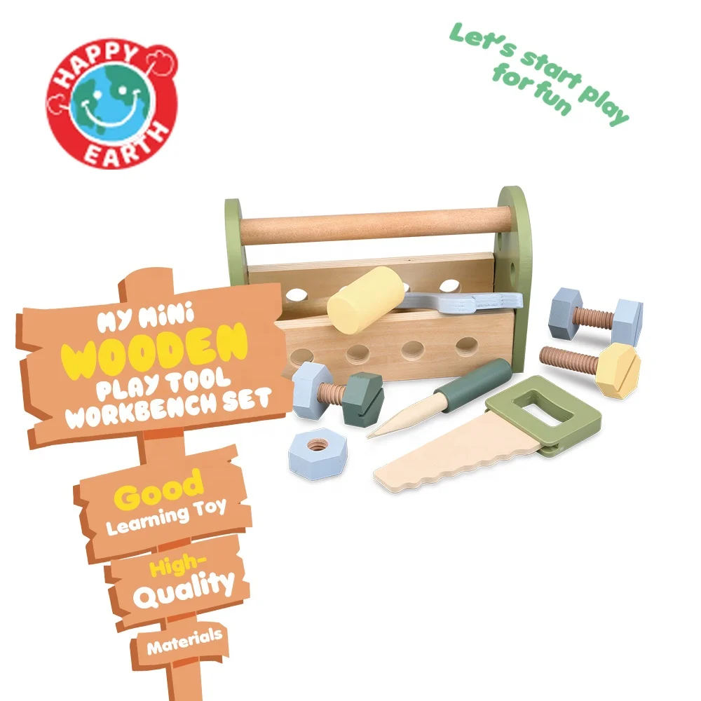 Wood Tool Toys Pretend Play Set Toy with Tool Kits Screwdriver and Hammer Educational Montessori Wooden Tool Box Toys for Kids