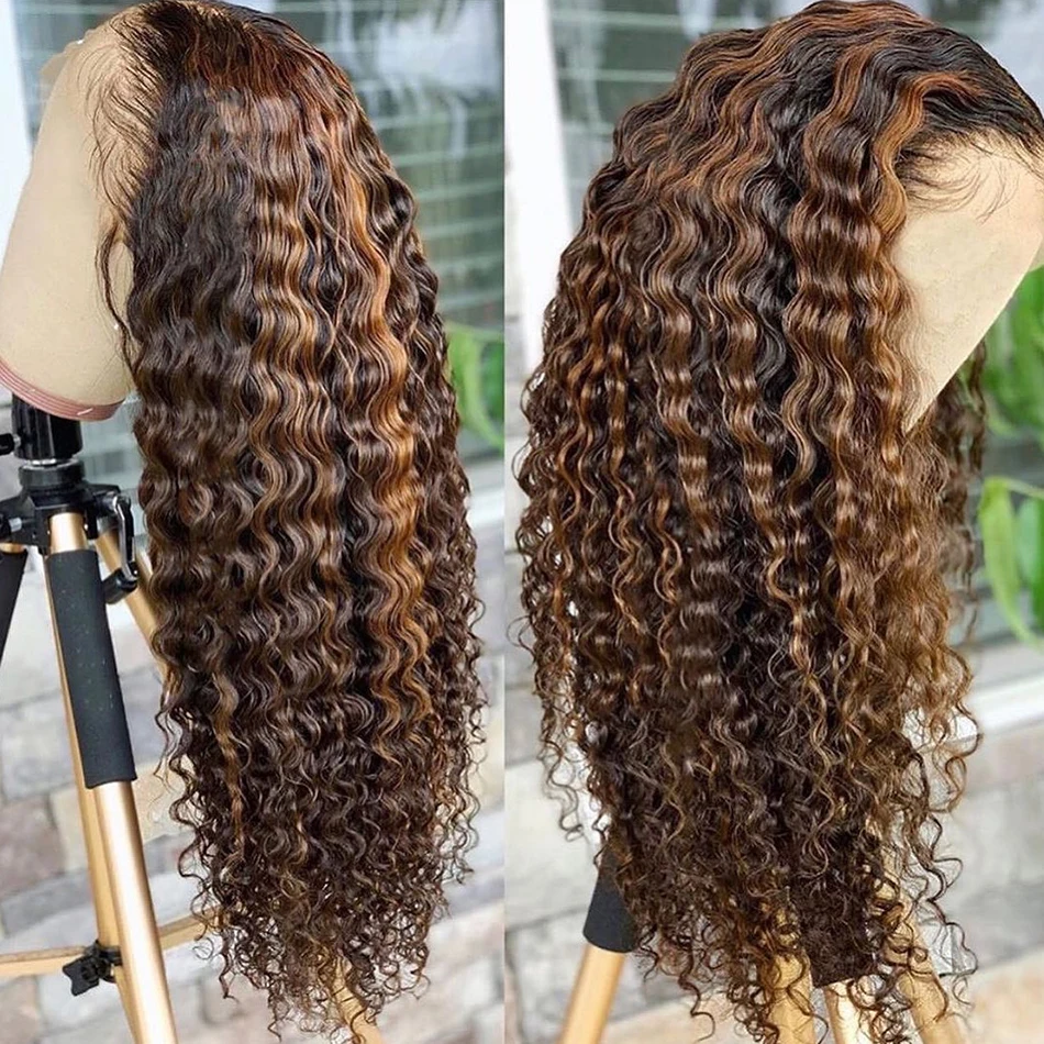 ADDITIVE Cheap Price Highlight Ombre Hair Lace Front Wig Curly Wigs Honey Blonde Colored T-part Frontal Wigs For Black Women