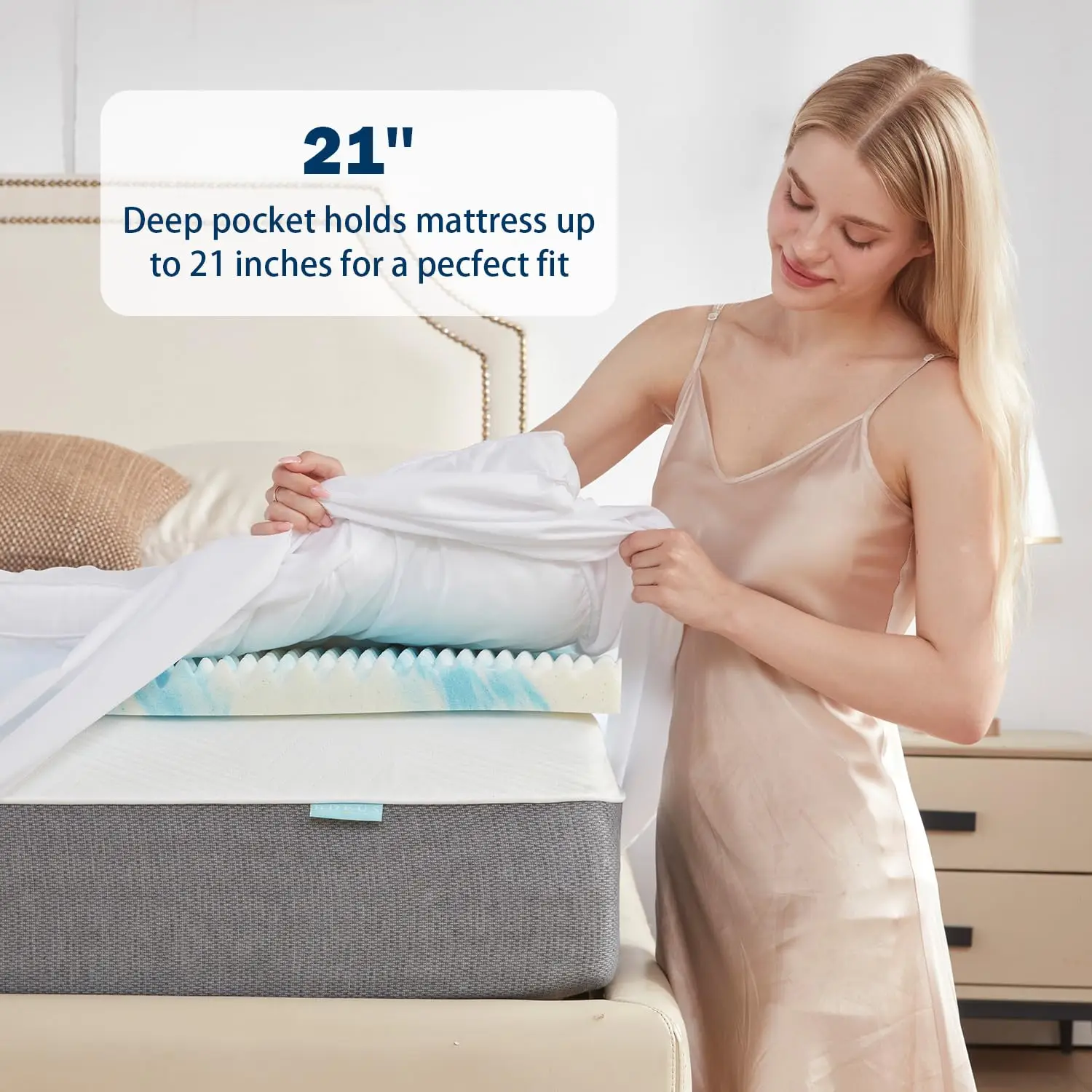 King Size Pressure Relieve Dual Layer 4 Inch Cooling Gel Memory Foam Mattress Topper with Extra Thick Pillowtop Cover