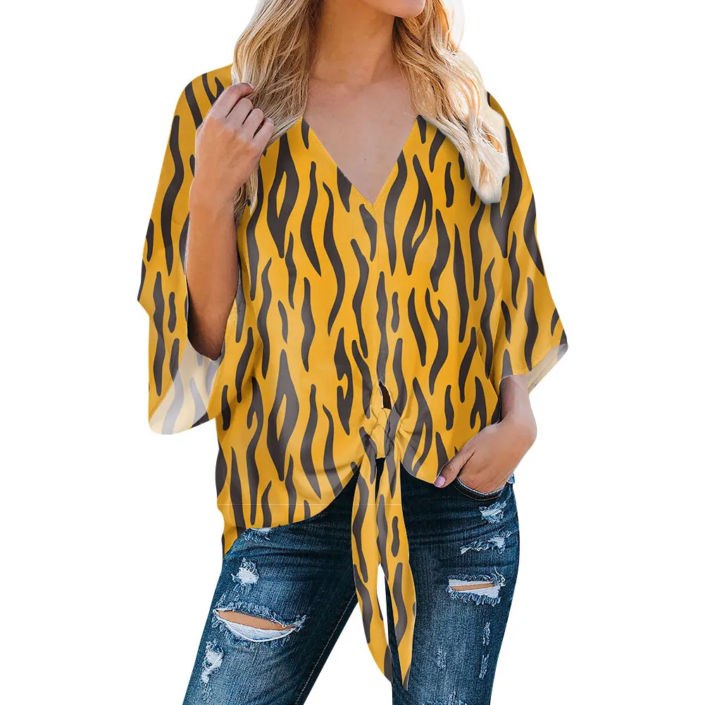 
2021 Hot Sale Print Cartoons Style Wholesale Custom Made Print Women Clothes Fashion Sexy Summer Beach Top Ladies Chiffo Shirt 