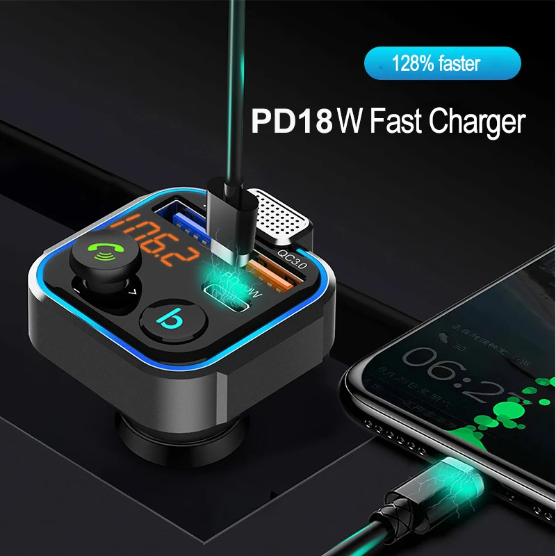  QC3.0 PD 18 Вт зарядное устройство Bluetooth 5 0 автомобильный fm-передатчик одна кнопка Бас mp3-плеер внешний большой микрофон музыкальный