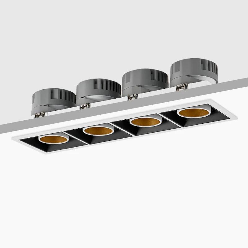 Multi Heads LED Recessed Downlight Single Double Heads 40W LED Linear Lighting Square LED Downlight Grille Light