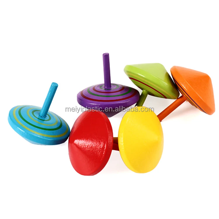  Multicolor Wooden Spinning Top Handmade Painted Wood Tops Toys