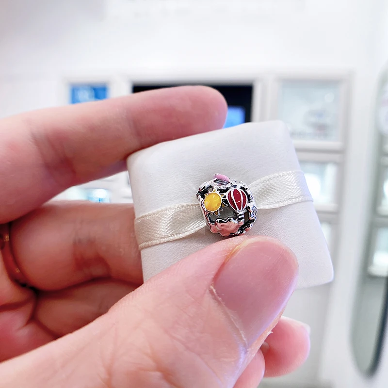 Factory Wholesale S925 Sterling Silver Beaded Travel Rainbow Sky Balloon Pendant For Women Gift For Pandoraer Charm Bracelet