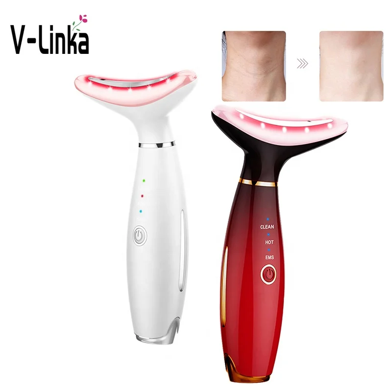 EMS Remove Wrinkle Device Portable Smart Electric Led Photon Therapy Face & Neck Lifting Neck Massager with Heating
