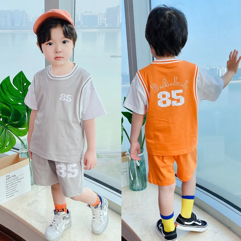 2022Latest Design Boy Summer Tracksuit Basketball Round Collar Sport Wear Printed Short Sleeve T-Shirts And Shorts Tracksuit