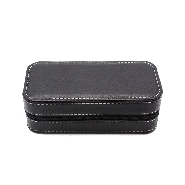 Custom luxury leather travel watch case with sponge watch packing box bag zipper leather watch box case